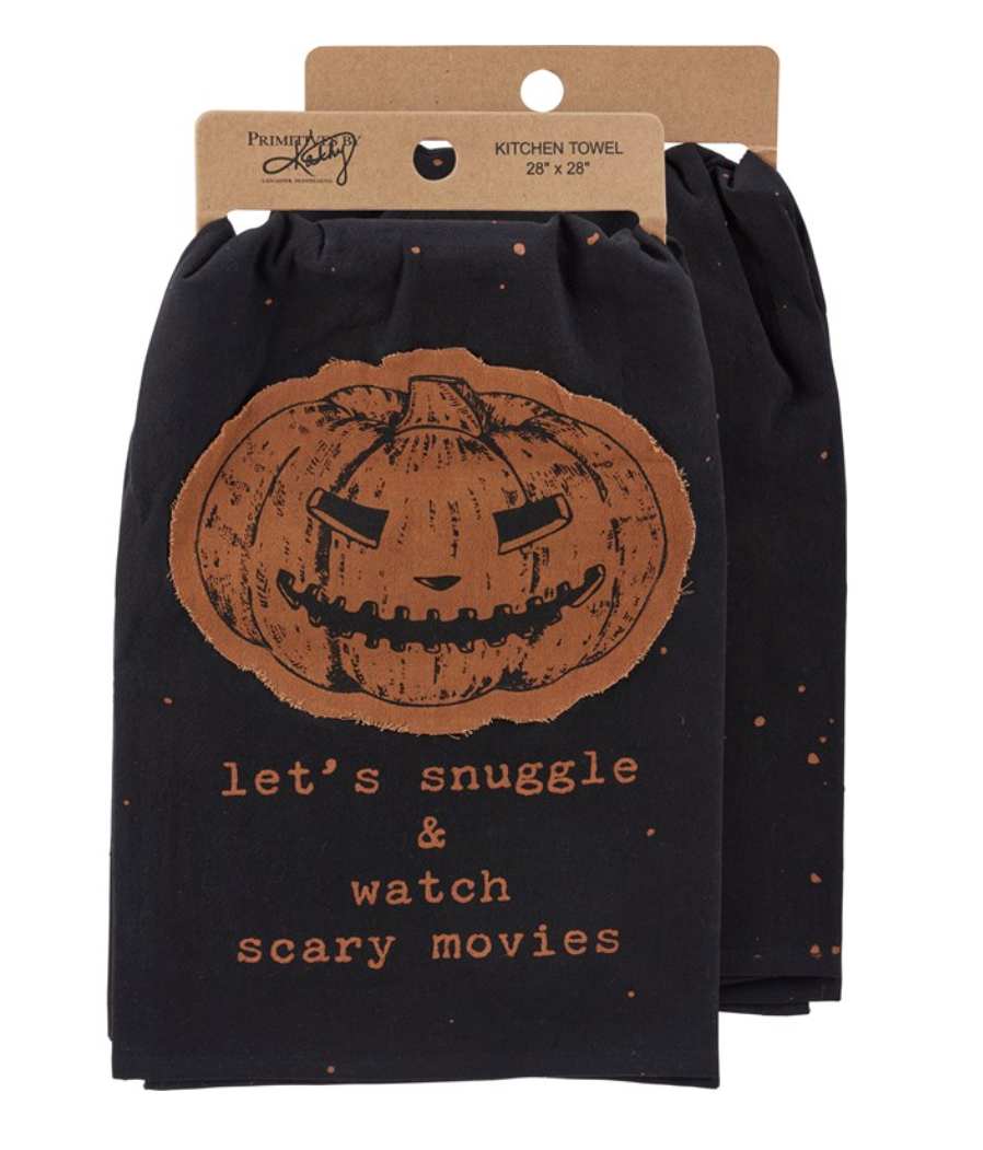 Let's Snuggle and Watch Scary Movies Tea Towel